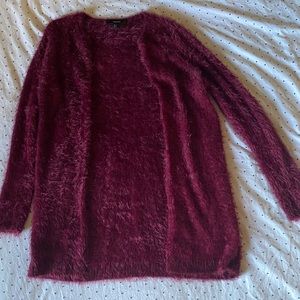 Burgundy Soft Fur Forever 21 Long Cardigan